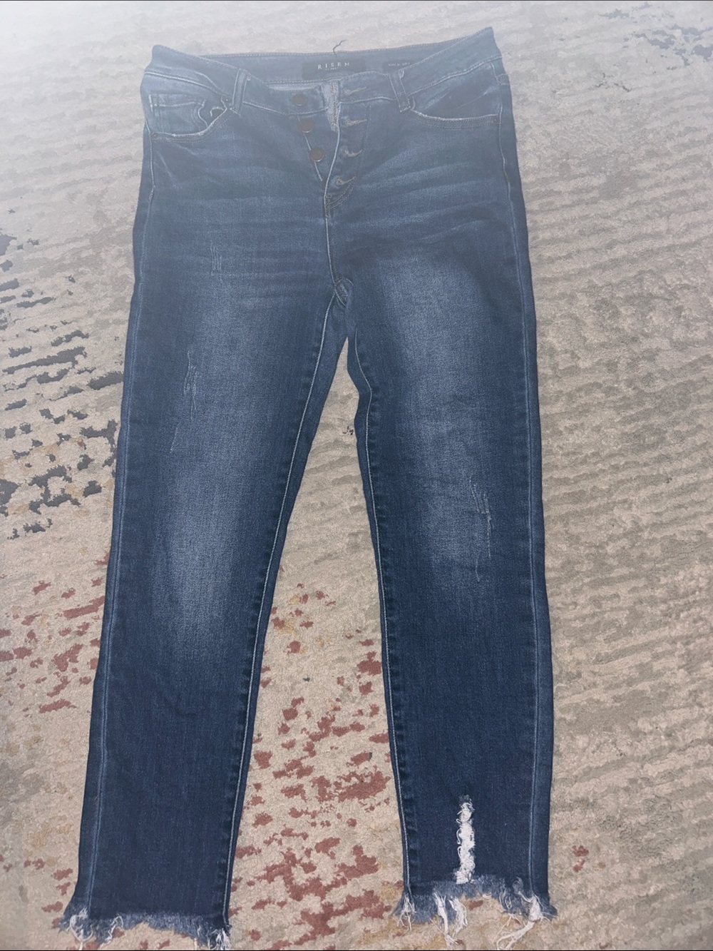 Dark Blue High-Rise Skinny Jeans with Distressed Hem - Women